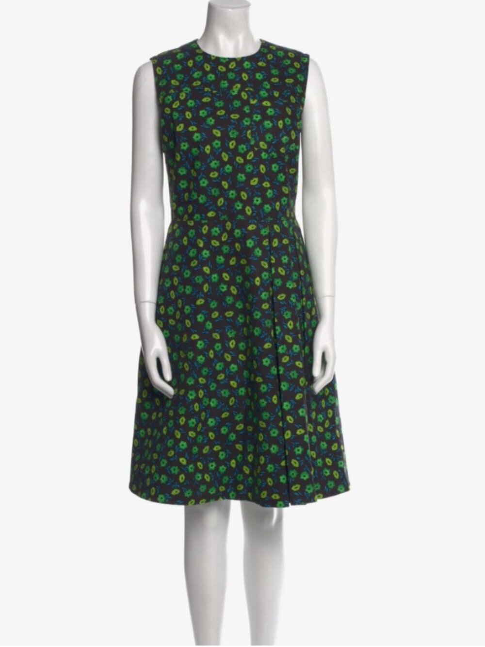 PRADA Black Floral Print Sleeveless Cotton Dress Size 6